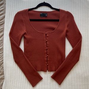 Rust crop button cardigan top sweater